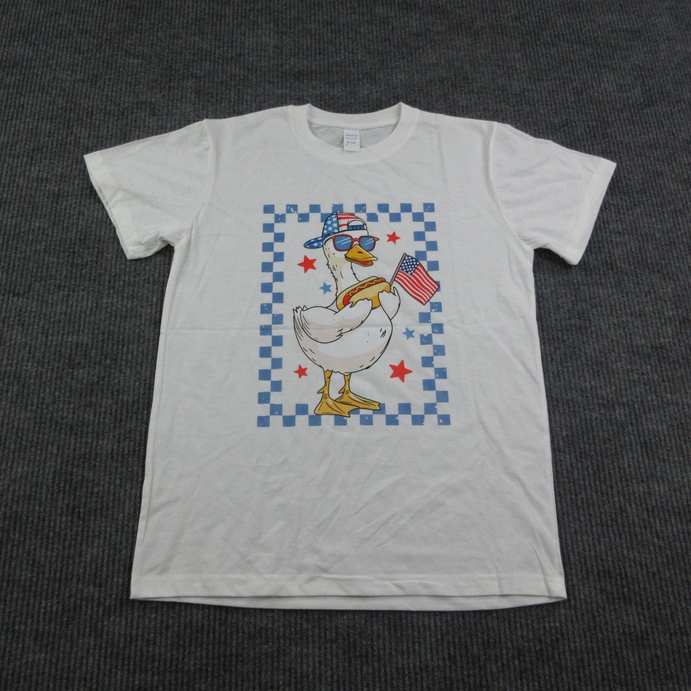 Duck Flag American Shirt Mens M White Cotton Crew Neck Patriotic Graphic Tee